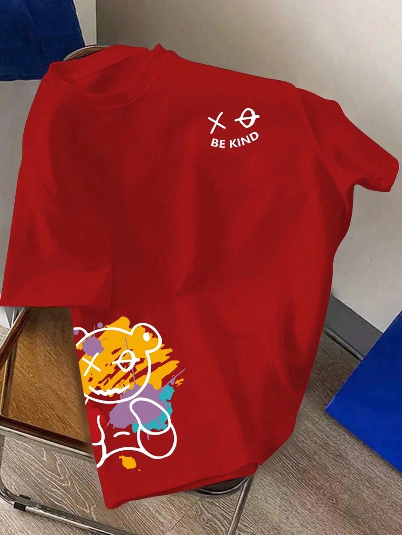 T-shirt homme collection 2025 chic et élégant 
100% pure cotton summer loose size BE KIND letter cartoon print casual comfortable round neck short sleeved T-shirt top - kadopascher