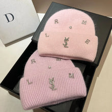 Bonnet YSL / Sweet Plush Long Rabbit Fur Knitted Hat Autumn And Winter Warm Ear Protection Cap Fashionable Letter Women's Hats