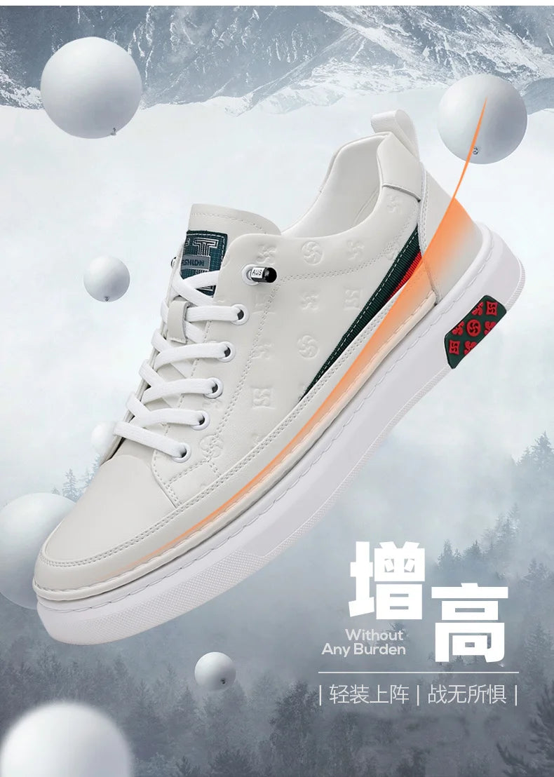 Chaussures de luxe surélevées de 5cm 2024 / 2024 Spring Men's Elevator Shoes Men Loafers White Soft Leather Moccasins Height Increased 5cm Taller Shoes Man Sneakers - kadopascher