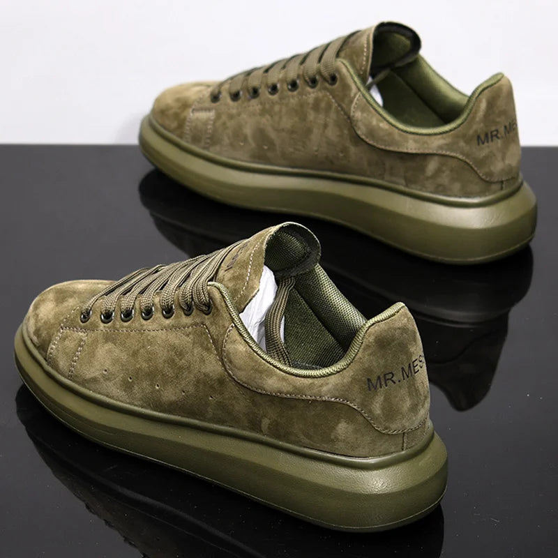 Sneakers Casual Grande Taille 43-44 Mixte - Baskets Plateforme Cuir Microfibre