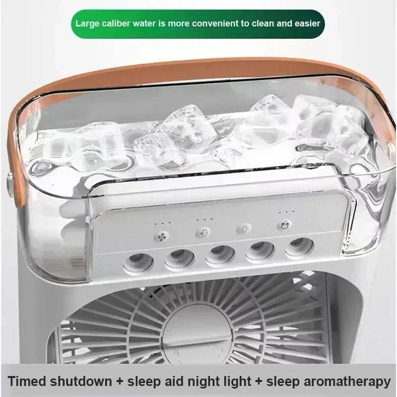 Ventilateur 3-en-1 Climatiseur Humidificateur Portable USB – Lumière LED 7 Couleurs - kadopascher