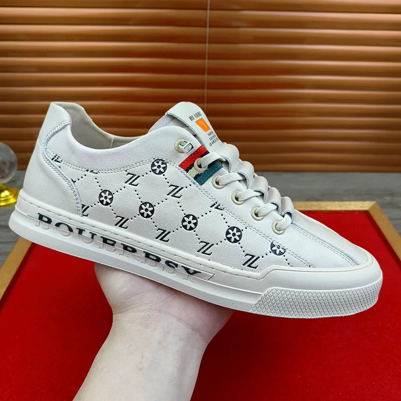 Chaussures de sport luxe chic habillé / European New Shoes for Men Genuine Leather Casual Shoes Trend Print Flats Skateboard Shoes Youth Street Sneakers - kadopascher