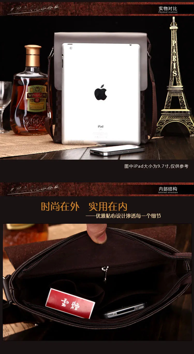 Sac Bandoulière Homme Damier - Sacoche Crossbody Cuir PU Premium - kadopascher