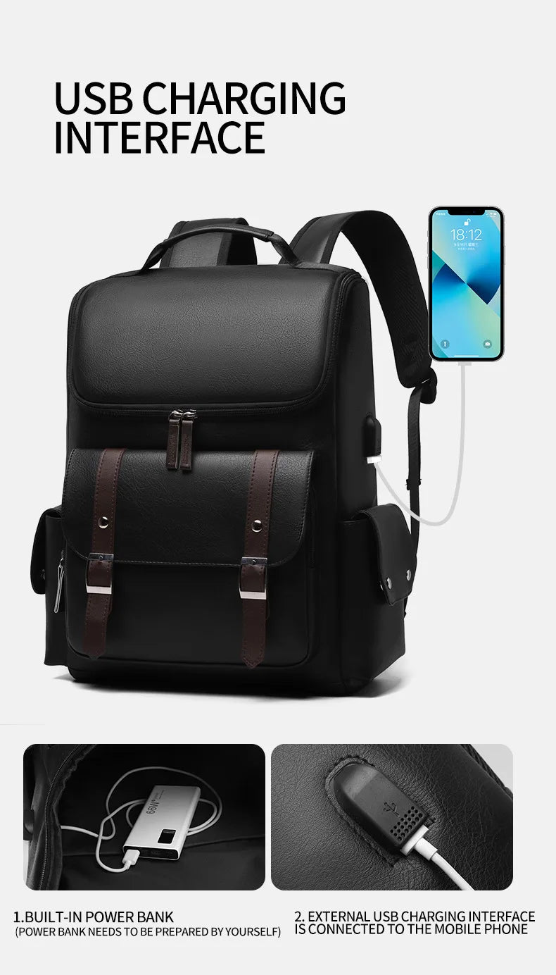 Sac à Dos Rétro en Cuir PU – Style Britannique | USB, Waterproof, Grande Capacité - kadopascher