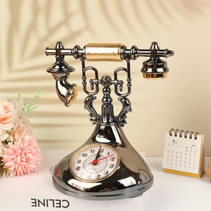 Retro Telephone Model Alarm Clock Creative Timekeeper Desktop Ornament For Home Room Bedside Table Decoration