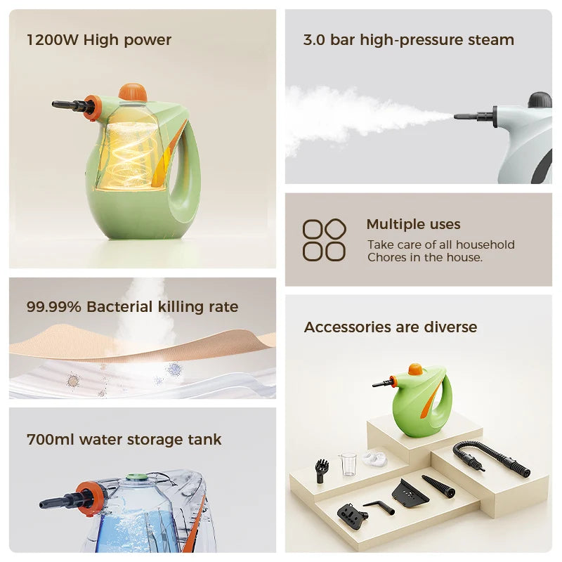 Nettoyeur Vapeur Haute Pression 1200W - Portable Multifonction Cuisine Auto Climatisation - kadopascher