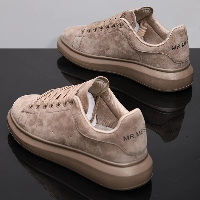 Sneakers Casual Grande Taille 43-44 Mixte - Baskets Plateforme Cuir Microfibre