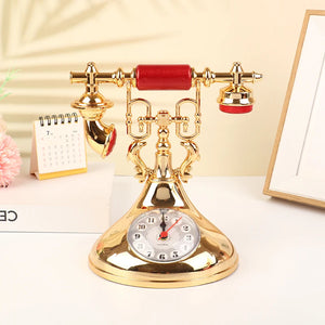 Retro Telephone Model Alarm Clock Creative Timekeeper Desktop Ornament For Home Room Bedside Table Decoration