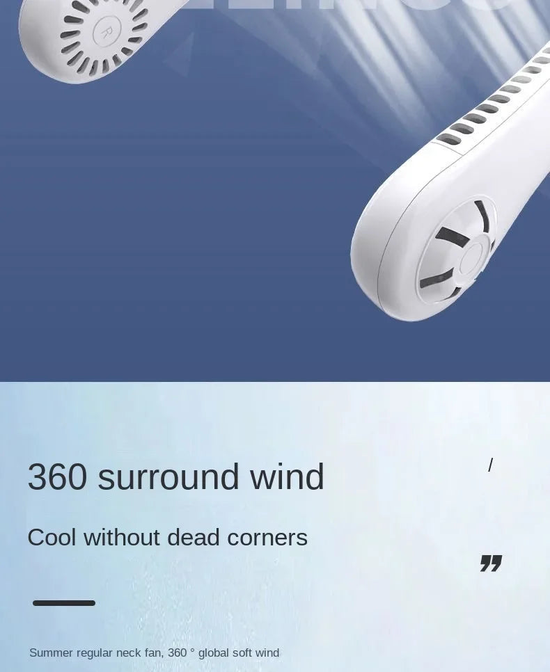 Ventilateur de Cou Sans Lames USB Rechargeable – 3 Vitesses, Portable & Silencieux