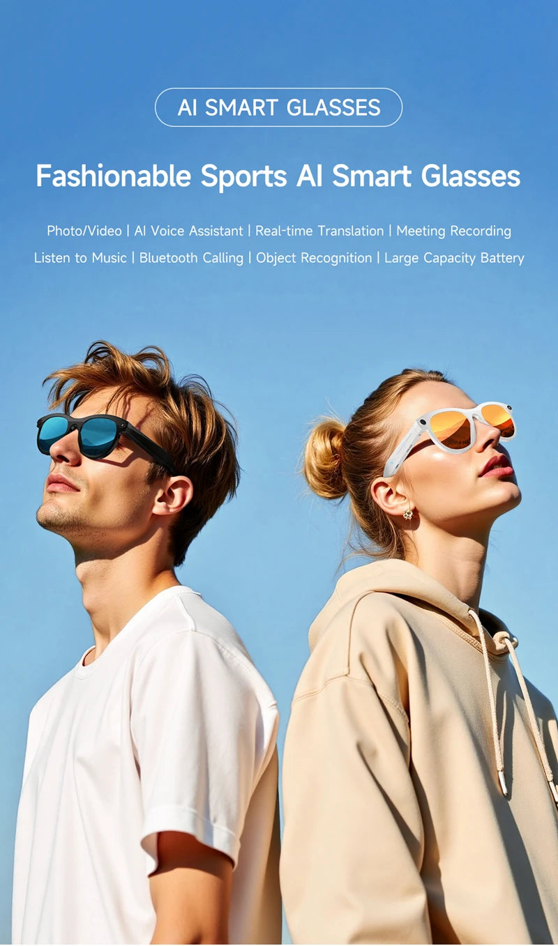Lunettes Connectées Caméra 4K – Photos, Vidéos, Traduction IA, Appels Bluetooth