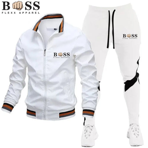 BOSS Survetement homme / BSS FLEXX APPAREL 2024 Mens Tracksuits Men Sets Sweatshirt+sweatpants Tracksuit Zipper Stand Collar Sports Suit Jogging Fitness