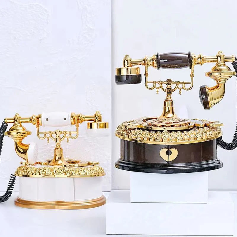 Ancien téléphone collection / Light Luxury Classic Style Dial Old-fashioned Telephone Music Box Home Desk - kadopascher