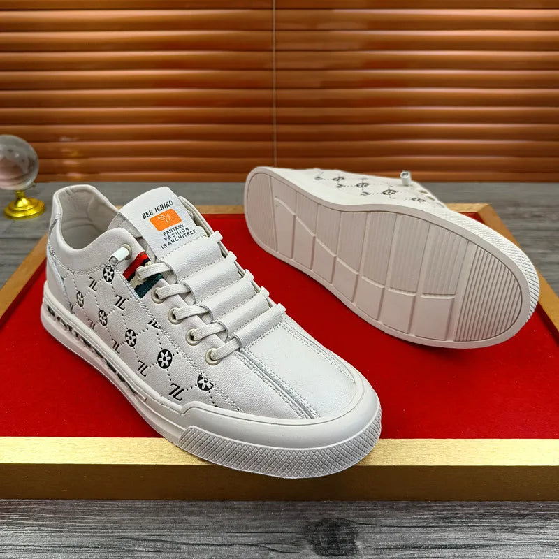 Chaussures de sport luxe chic habillé / European New Shoes for Men Genuine Leather Casual Shoes Trend Print Flats Skateboard Shoes Youth Street Sneakers - kadopascher