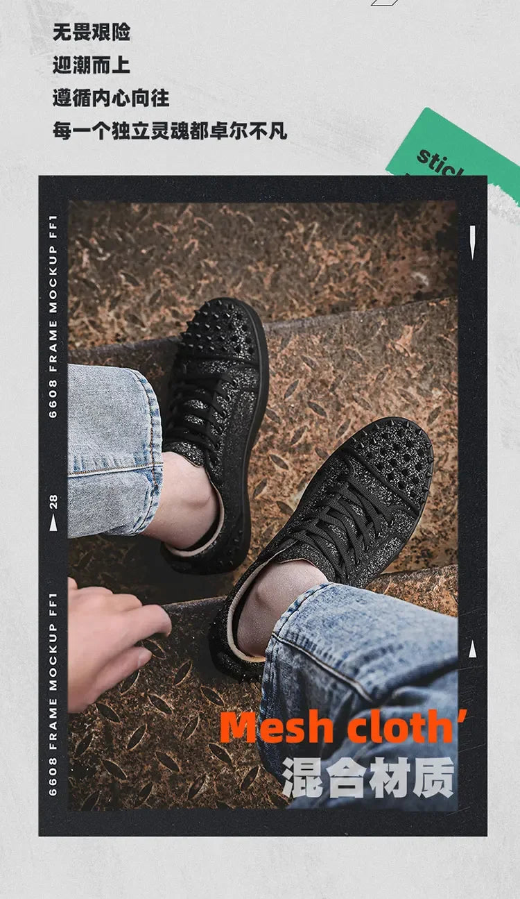 Zapatillas punk para hombre con remaches metálicos - Zapatos de calle antideslizantes premium 2026