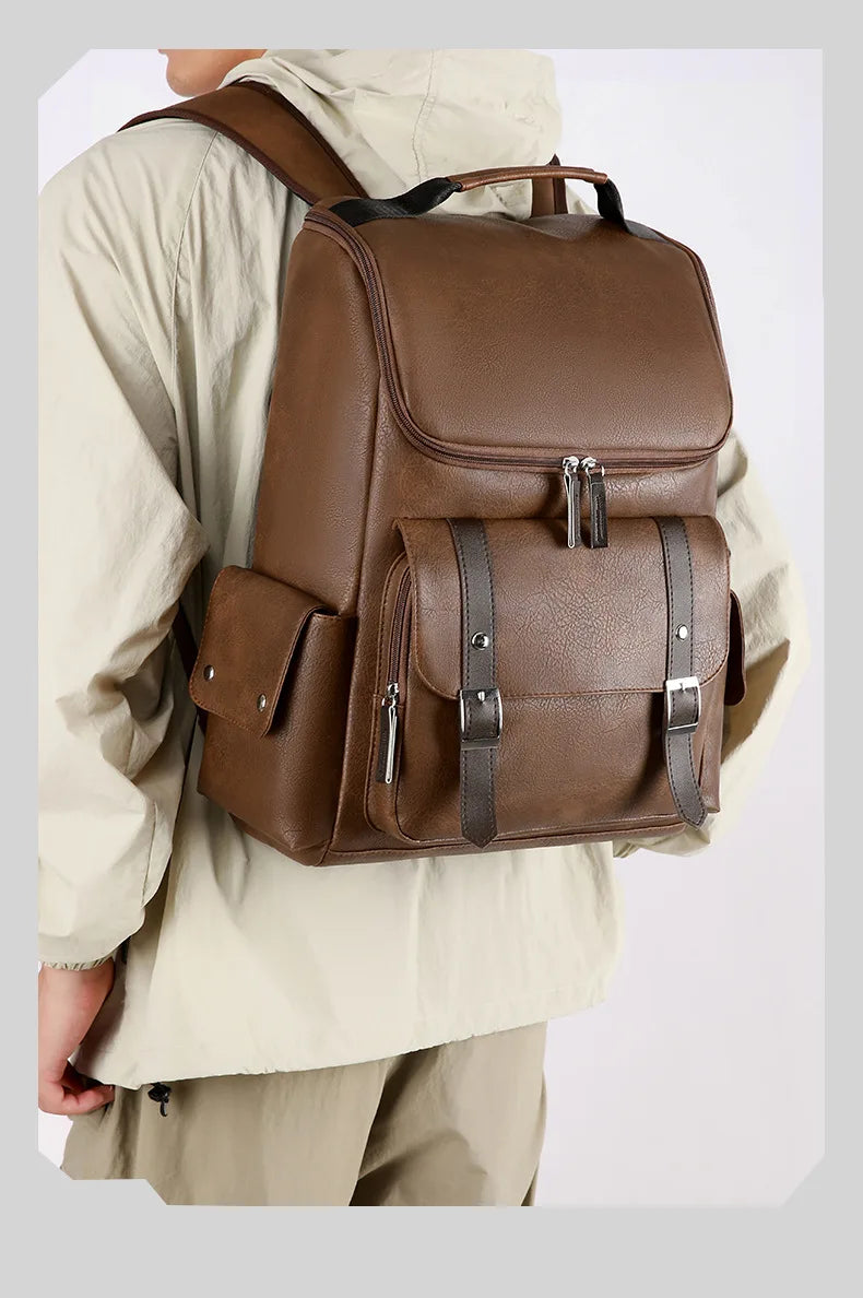 Sac à Dos Rétro en Cuir PU – Style Britannique | USB, Waterproof, Grande Capacité - kadopascher