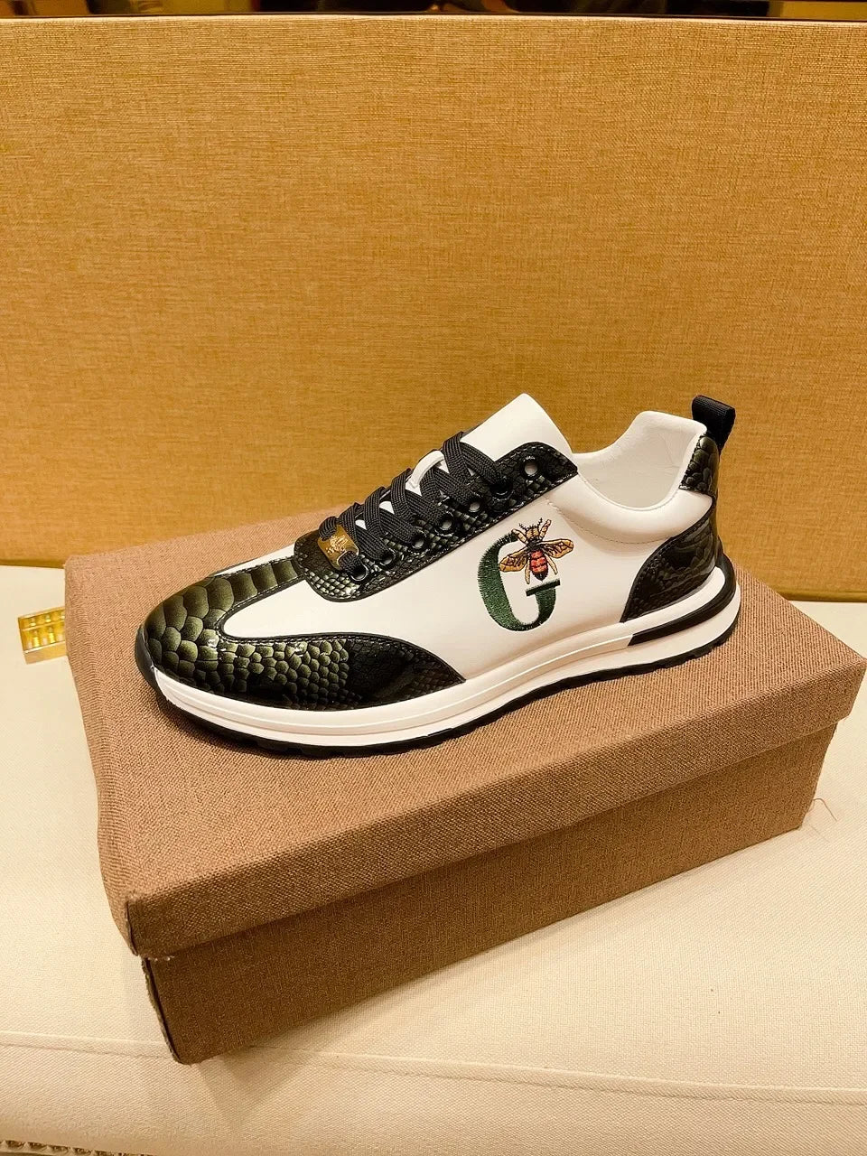 Sneakers Italiennes Homme - Chaussures Cuir Motif Abeille Luxe