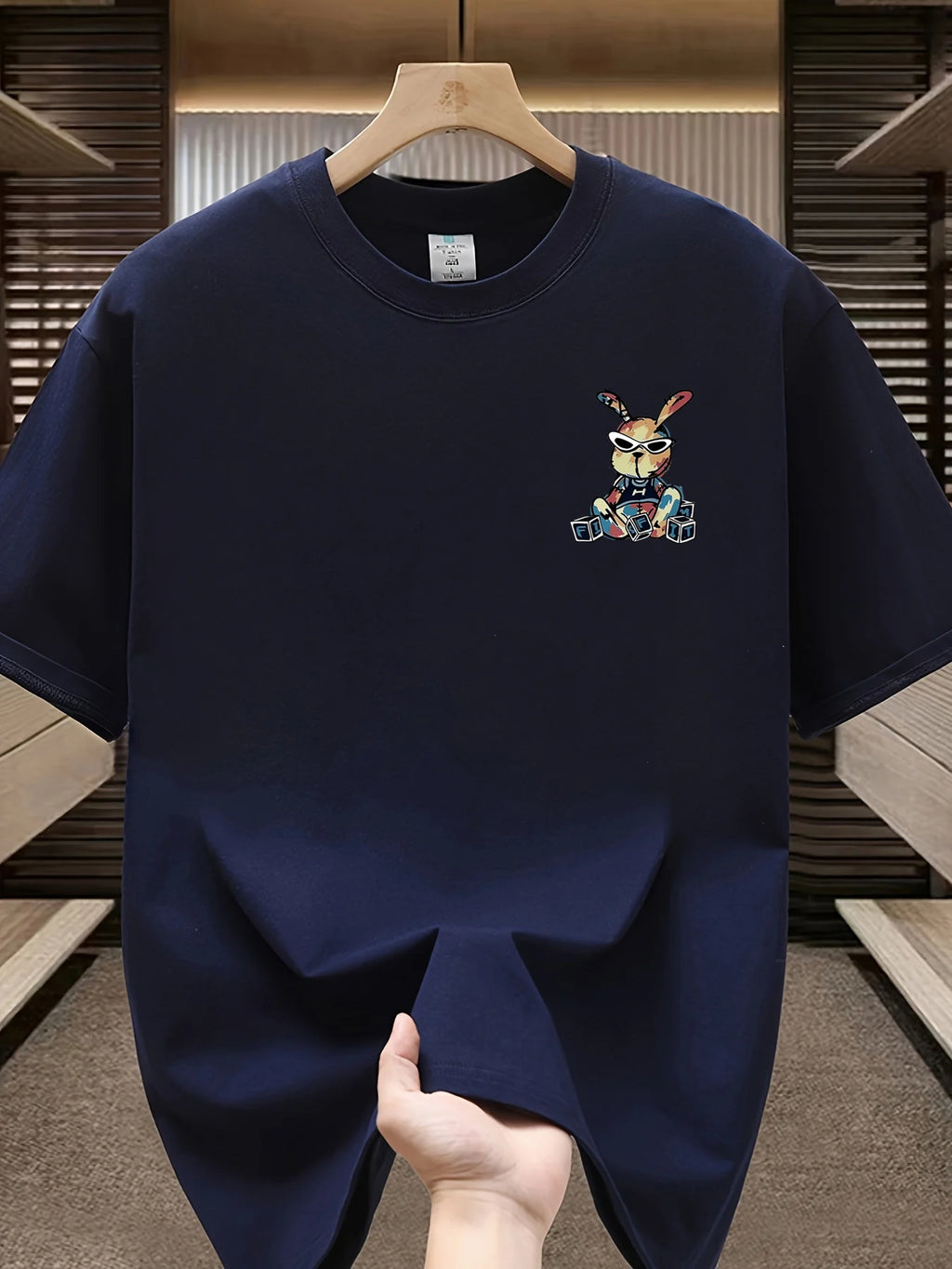 T-shirt homme collection 2025 chic et élégant 
summer 100% pure cotton fashionable casual loose black rabbit cartoon pattern printed round neck short sleeved T-shirt top - kadopascher