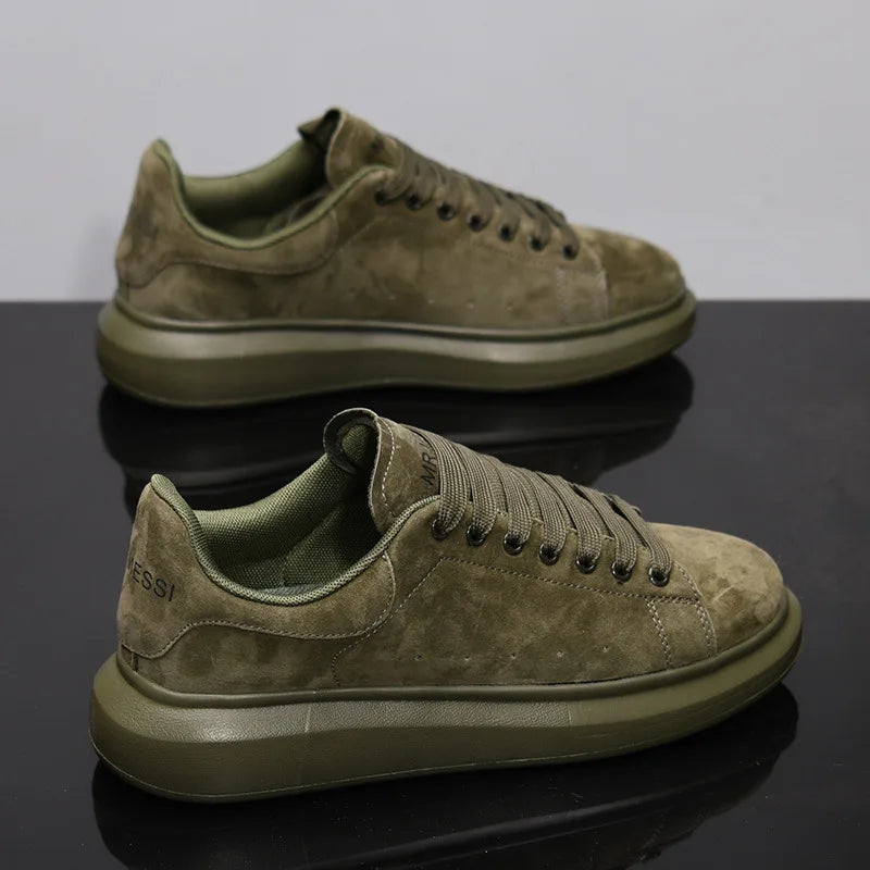 Sneakers Casual Grande Taille 43-44 Mixte - Baskets Plateforme Cuir Microfibre