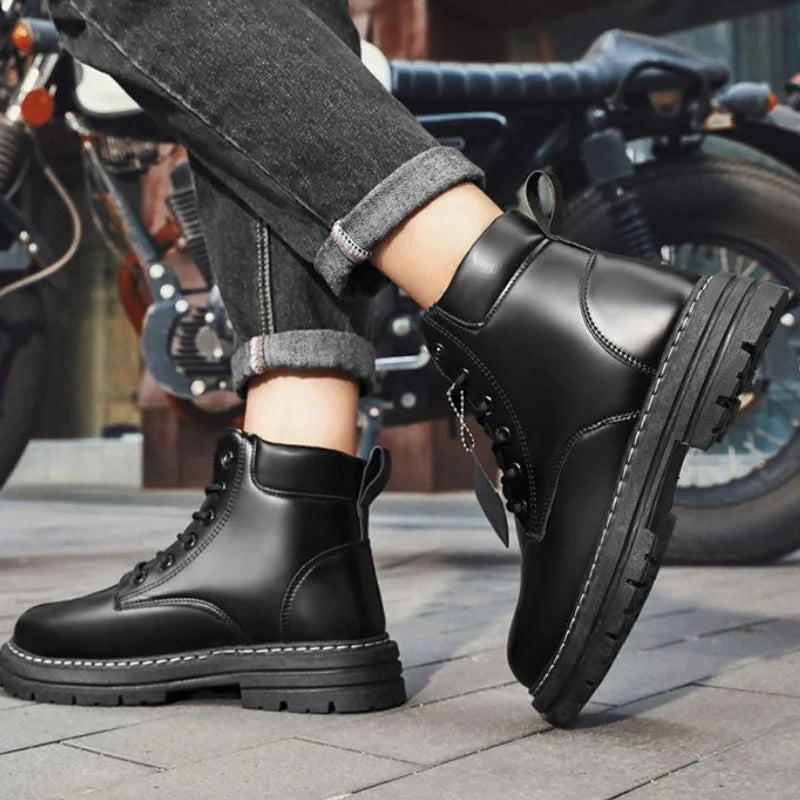 Boots Moto Homme Montantes Cuir - Chaussures Biker Style Motard
