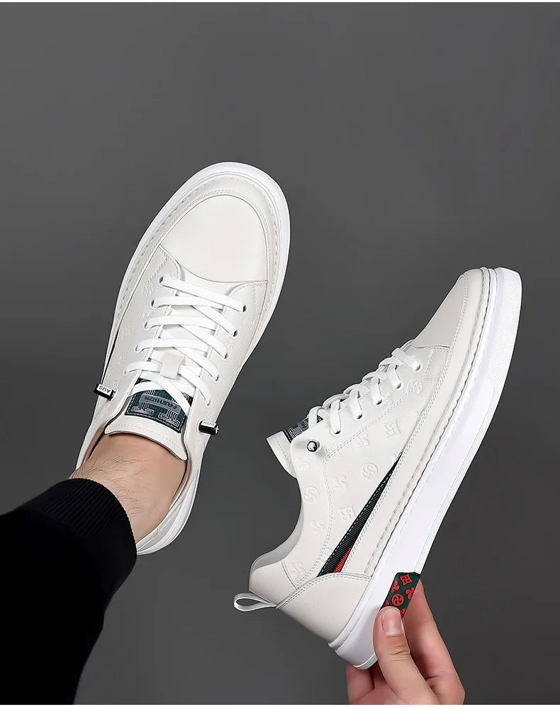 Chaussures de luxe surélevées de 5cm 2024 / 2024 Spring Men's Elevator Shoes Men Loafers White Soft Leather Moccasins Height Increased 5cm Taller Shoes Man Sneakers - kadopascher