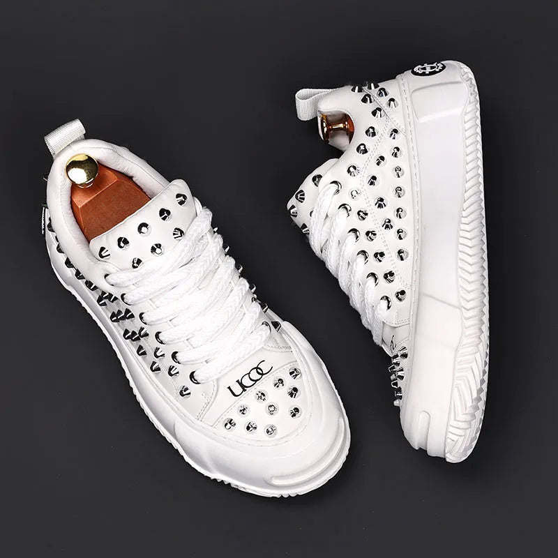 Sneakers Punk Rivets Homme – Semelle Épaisse Cuir Fendu | Style Rock Hip-Hop EU 38-48 - kadopascher