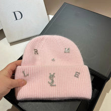 Bonnet YSL / Sweet Plush Long Rabbit Fur Knitted Hat Autumn And Winter Warm Ear Protection Cap Fashionable Letter Women's Hats