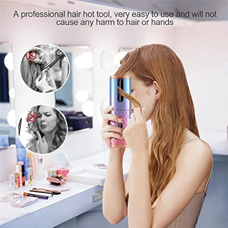 AA51 Cordless Automatic Hair Curler - Portable Rechargeable Auto Rotation