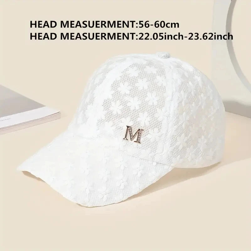 Casquette femme luxe chic été 2025 / Stylish Lace Baseball Cap - Flower Breathable Snapback Mom Hat For Adults! - kadopascher