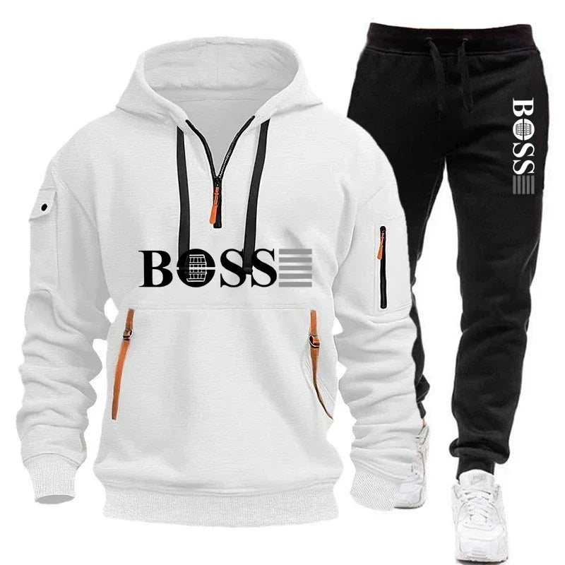 Ensemble Homme Sweat à Capuche + Pantalon - Jogging Coupe-Vent Chaud Automne-Hiver