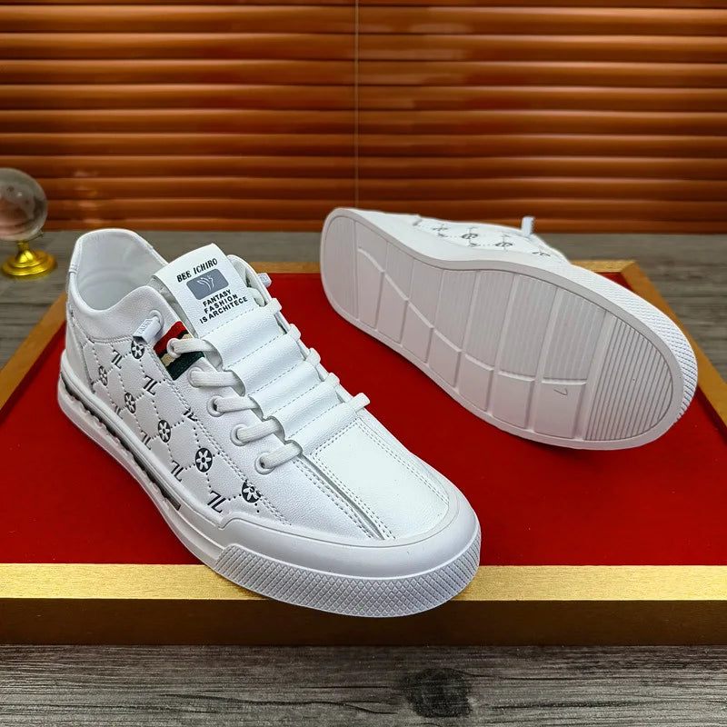Chaussures de sport luxe chic habillé / European New Shoes for Men Genuine Leather Casual Shoes Trend Print Flats Skateboard Shoes Youth Street Sneakers - kadopascher