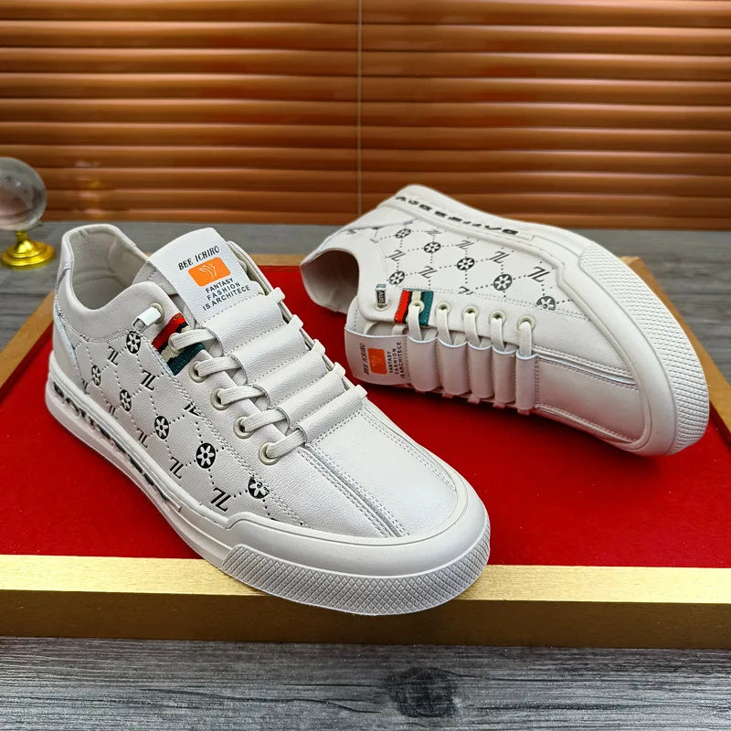 Chaussures de sport luxe chic habillé / European New Shoes for Men Genuine Leather Casual Shoes Trend Print Flats Skateboard Shoes Youth Street Sneakers - kadopascher