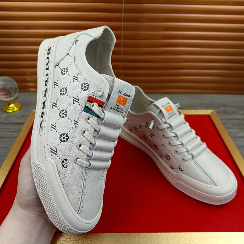 Chaussures de sport luxe chic habillé / European New Shoes for Men Genuine Leather Casual Shoes Trend Print Flats Skateboard Shoes Youth Street Sneakers - kadopascher