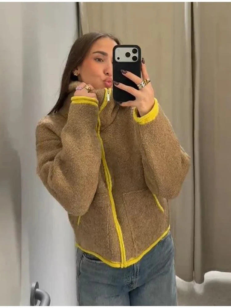 Women's Knitted Winter Zip-Up Cardigan - Cozy, Elegant, Loose Fit with Pockets