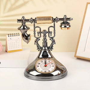 Retro Telephone Model Alarm Clock Creative Timekeeper Desktop Ornament For Home Room Bedside Table Decoration