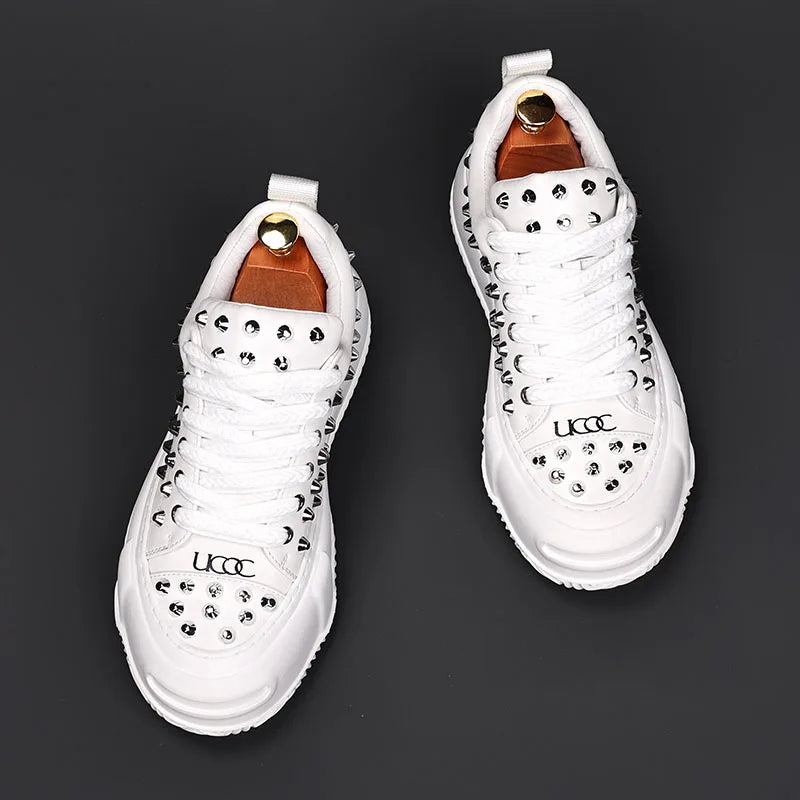 Sneakers Punk Rivets Homme – Semelle Épaisse Cuir Fendu | Style Rock Hip-Hop EU 38-48 - kadopascher