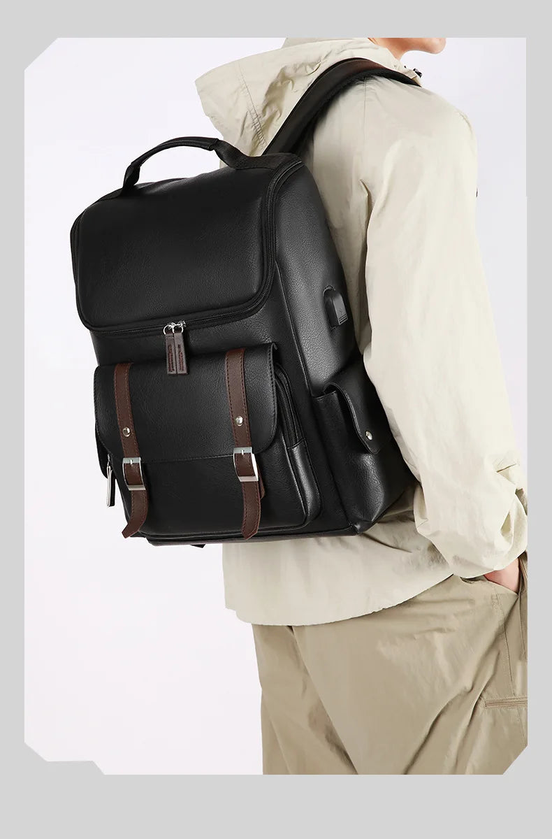 Sac à Dos Rétro en Cuir PU – Style Britannique | USB, Waterproof, Grande Capacité - kadopascher