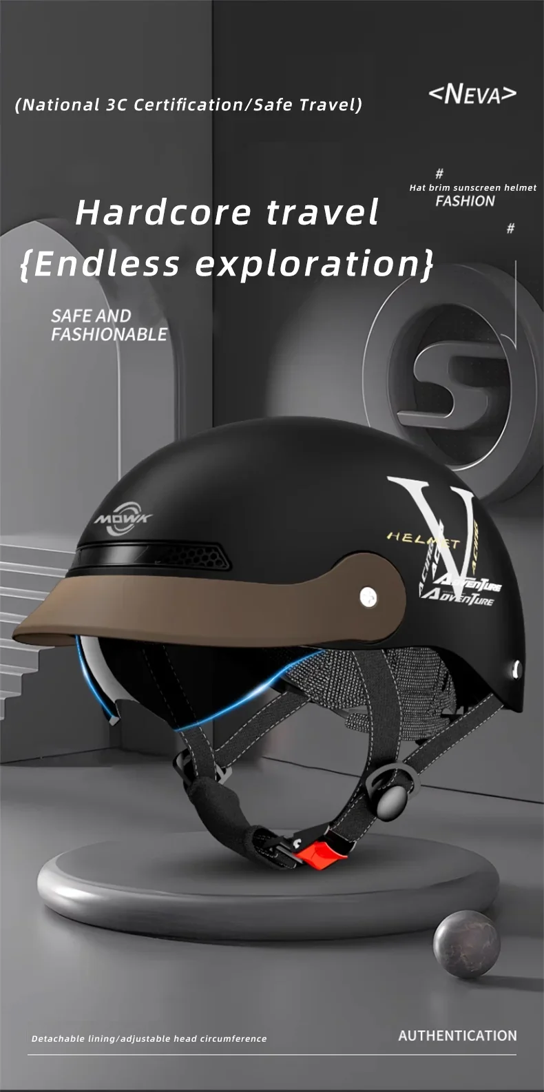 Casque Moto Demi-Jet MOWK – Vintage Respirant Homme Femme Scooter Électrique