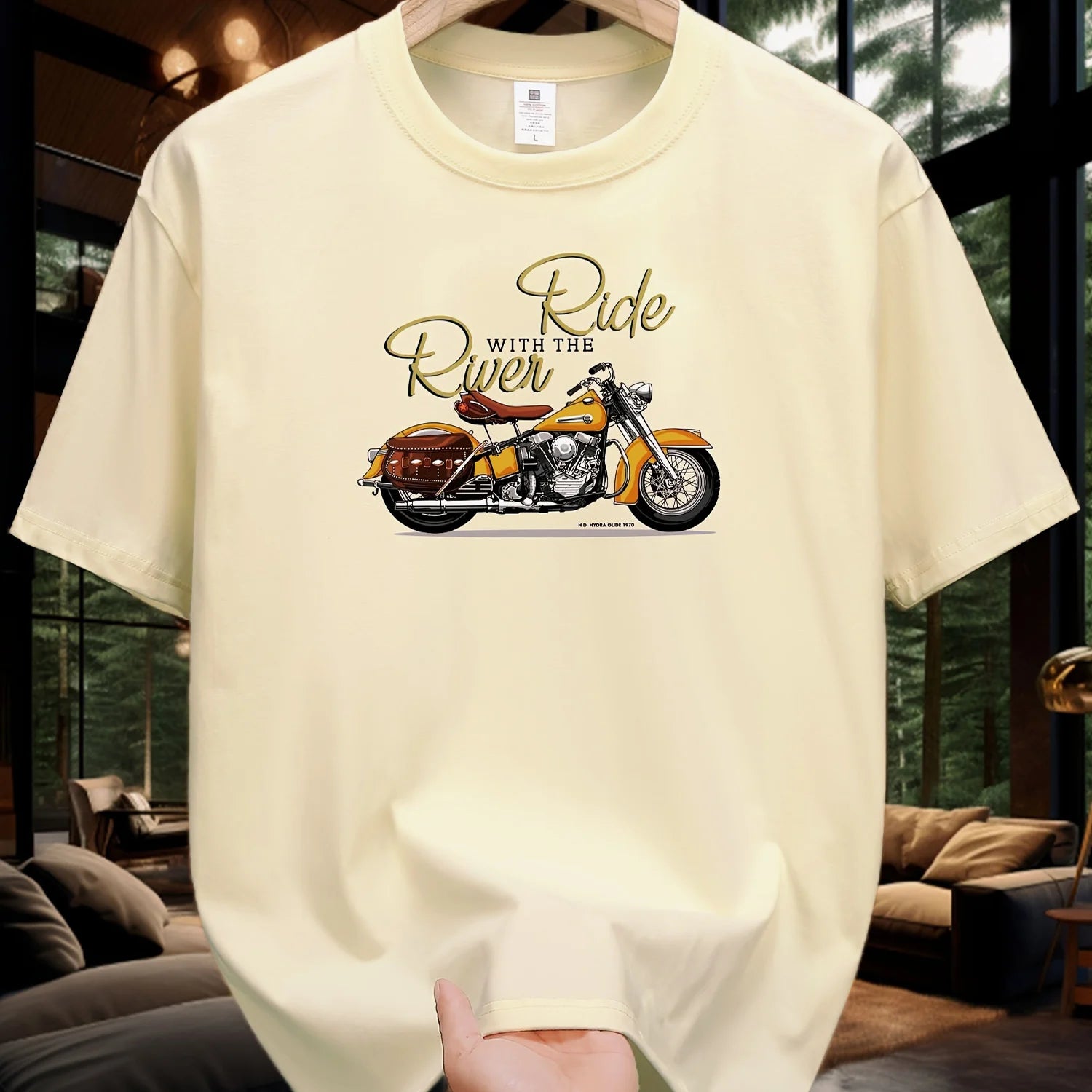 T-shirt homme collection 2025 chic et élégant 
Summer 100 Cotton Fashionable Casual Loose Large Size Classic Motorcycle Pattern Printed Round Neck Short Sleeve T-shirt - kadopascher