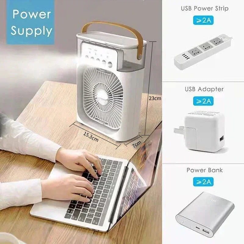 Ventilateur 3-en-1 Climatiseur Humidificateur Portable USB – Lumière LED 7 Couleurs - kadopascher