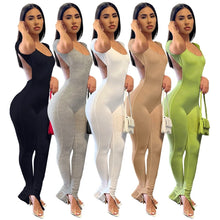 Ensemble féminin habillé chic / Solid Bodycon Backless Jumpsuit Sexy Summer Rompers Womens Jumpsuit Long Pants Workout Overalls Party Club One Piece Outfit - kadopascher