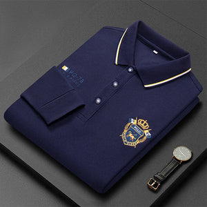 Polo manche longue haute couture été 2024 / 2024 New Autumn Embroidered Polo Shirt Men's Luxury Top Lapel Long Sleeve T-shirt Fashion Anti-wrinkle Men Spring Streetwear