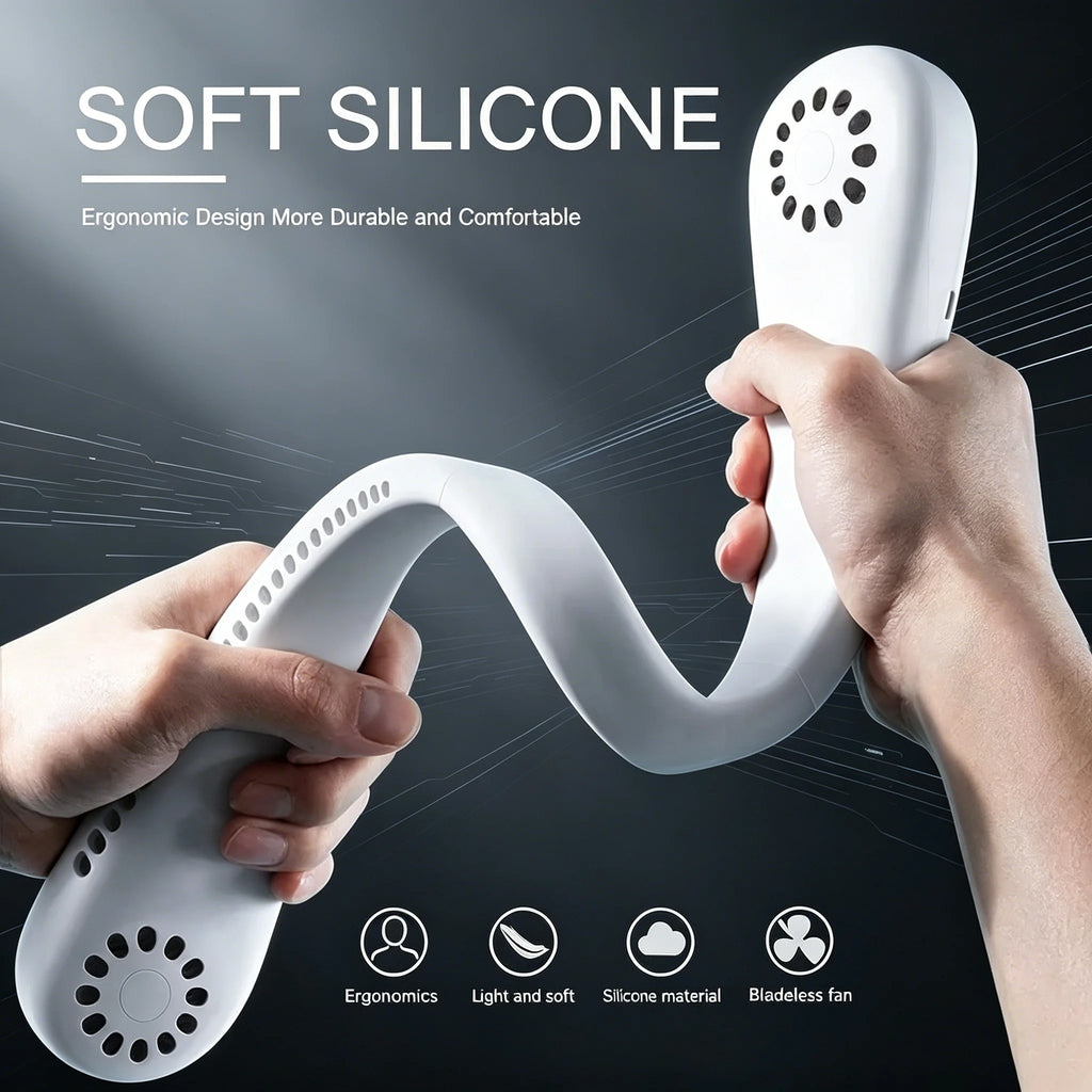 Ventilateur de Cou Sans Lames USB Rechargeable – 3 Vitesses, Portable & Silencieux