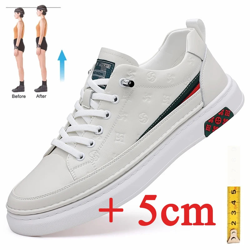 Chaussures de luxe surélevées de 5cm 2024 / 2024 Spring Men's Elevator Shoes Men Loafers White Soft Leather Moccasins Height Increased 5cm Taller Shoes Man Sneakers - kadopascher