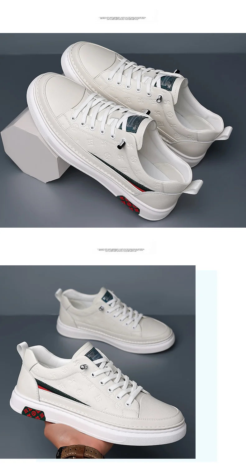 Chaussures de luxe surélevées de 5cm 2024 / 2024 Spring Men's Elevator Shoes Men Loafers White Soft Leather Moccasins Height Increased 5cm Taller Shoes Man Sneakers - kadopascher