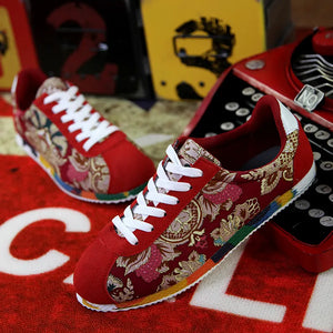 Chaussures fashion été 2025 / Fashion Graffiti Printed Men Suede Sneakers Red Running Shoes