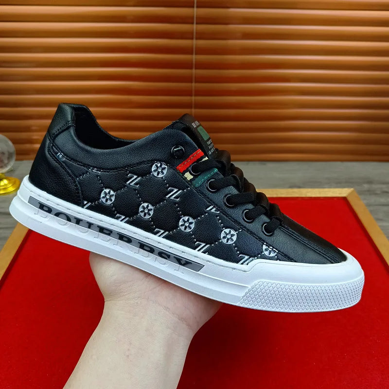 Chaussures de sport luxe chic habillé / European New Shoes for Men Genuine Leather Casual Shoes Trend Print Flats Skateboard Shoes Youth Street Sneakers - kadopascher