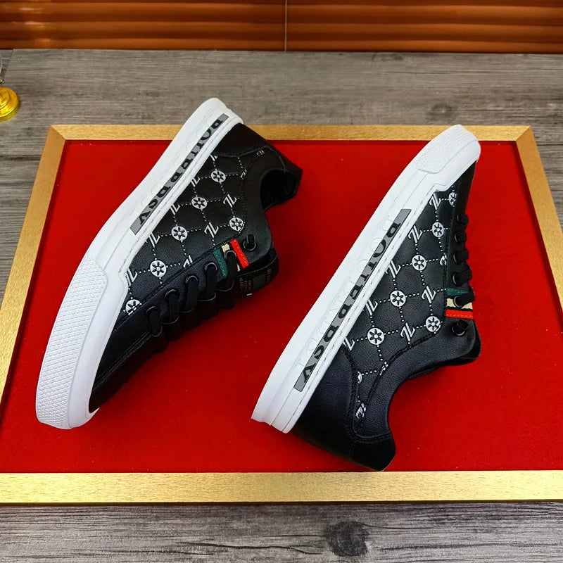 Chaussures de sport luxe chic habillé / European New Shoes for Men Genuine Leather Casual Shoes Trend Print Flats Skateboard Shoes Youth Street Sneakers - kadopascher