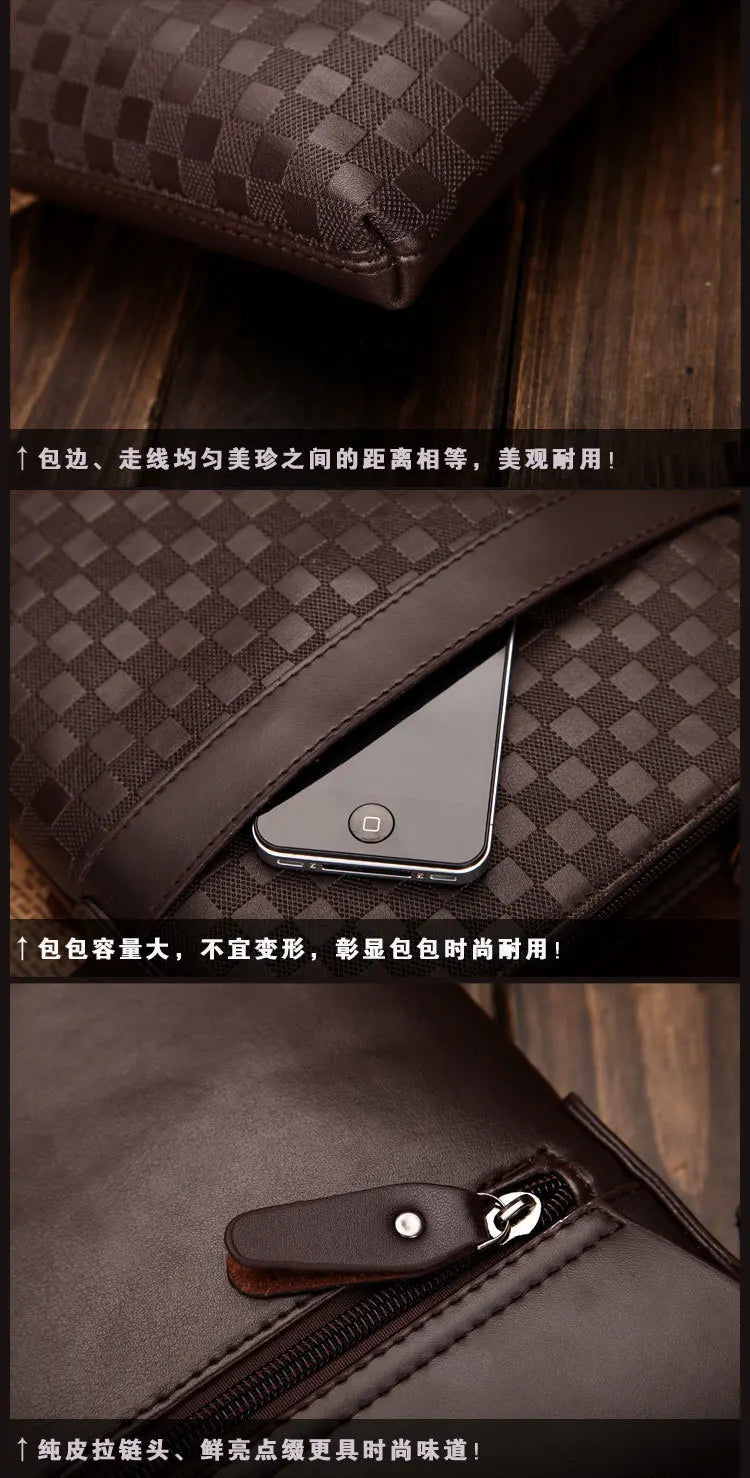 Sac Bandoulière Homme Damier - Sacoche Crossbody Cuir PU Premium - kadopascher