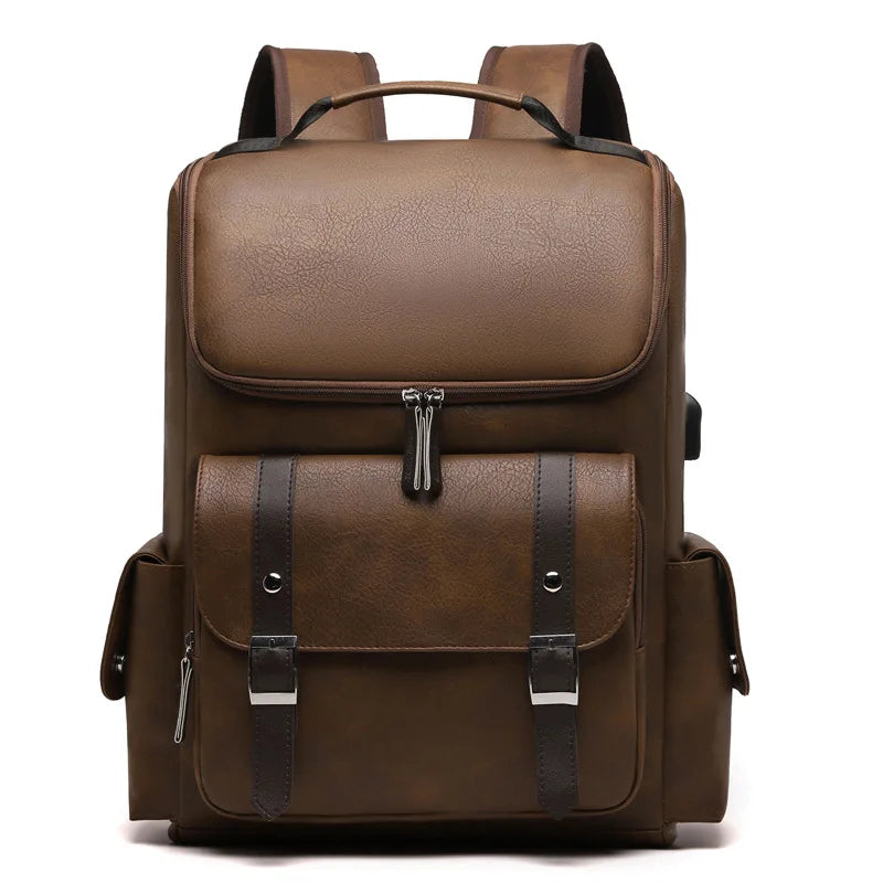 Sac à Dos Rétro en Cuir PU – Style Britannique | USB, Waterproof, Grande Capacité - kadopascher