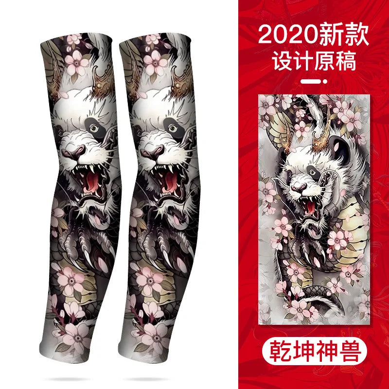 Tatouage d'été bronzage , tatouage de bronzage effaçable avec le temps 
Summer Tattoo Sleeves Ice Silk Golf Sports Sun-proof Cycling Men Cool Personalized Driving Women Fishing Elastic Arm Warmer - kadopascher